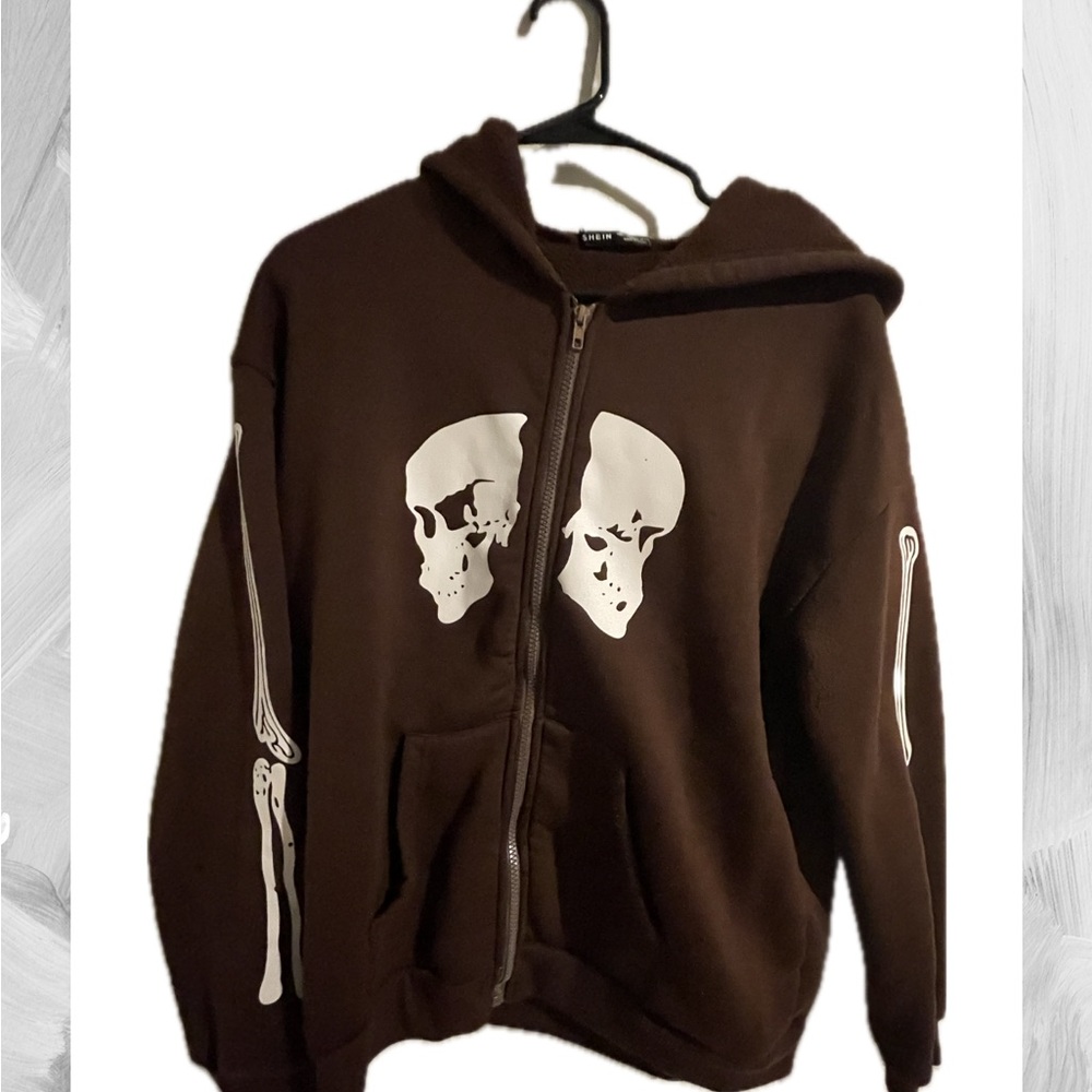 Skeleton Print Zip Up Thermal Lined Hoodie